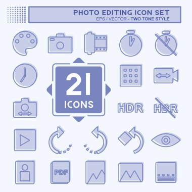 Fotoğraf Düzenleme Simgesi Ayarları. Web Arayüzü sembolü için uygun. İki ton stili. Basit dizayn edilebilir. tasarım şablonu. Basit gösterim