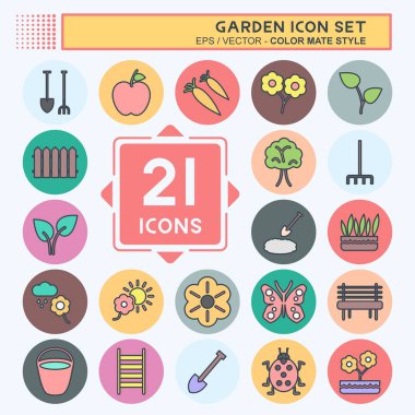 Icon Set Garden 'da. Bahçe sembolü için uygun. renk arkadaşı stili. Basit dizayn edilebilir. tasarım şablonu. Basit gösterim