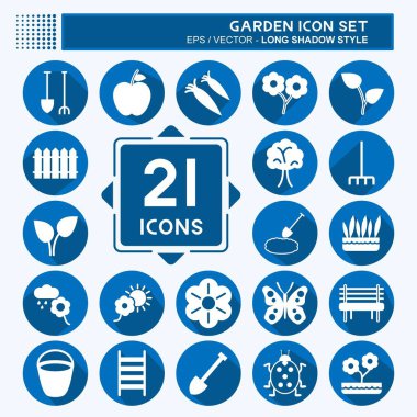 Icon Set Garden 'da. Bahçe sembolü için uygun. Uzun gölge tarzı. Basit dizayn edilebilir. tasarım şablonu. Basit gösterim