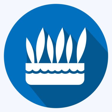 Simge Çim Çömleği. Bahçe sembolü için uygun. Uzun gölge tarzı. Basit dizayn edilebilir. tasarım şablonu. Basit gösterim