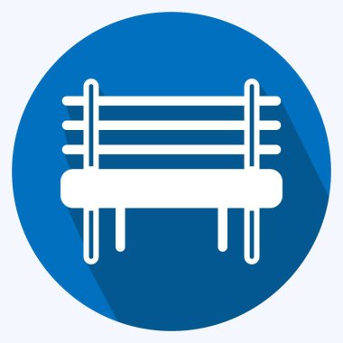 İkon bahçesi bankı. Bahçe sembolü için uygun. Uzun gölge tarzı. Basit dizayn edilebilir. tasarım şablonu. Basit gösterim