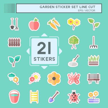 Sticker Line, Set Garden 'ı kesti. Bahçe sembolü için uygun. Basit dizayn edilebilir. tasarım şablonu. Basit gösterim