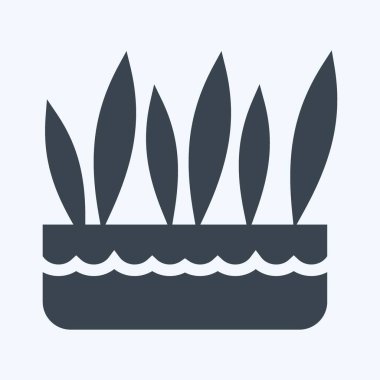 Simge Çim Çömleği. Bahçe sembolü için uygun. Kabartma tarzı. Basit dizayn edilebilir. tasarım şablonu. Basit gösterim