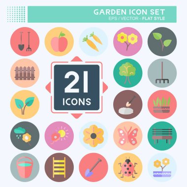 Icon Set Garden 'da. Bahçe sembolü için uygun. Düz stil. Basit dizayn edilebilir. tasarım şablonu. Basit gösterim