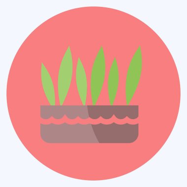 Simge Çim Çömleği. Bahçe sembolü için uygun. Düz stil. Basit dizayn edilebilir. tasarım şablonu. Basit gösterim