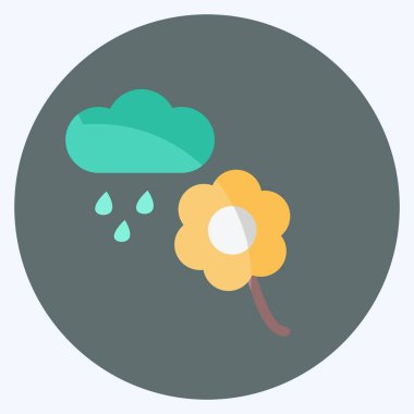 Yağmurlu ikon çiçek. Bahçe sembolü için uygun. Düz stil. Basit dizayn edilebilir. tasarım şablonu. Basit gösterim