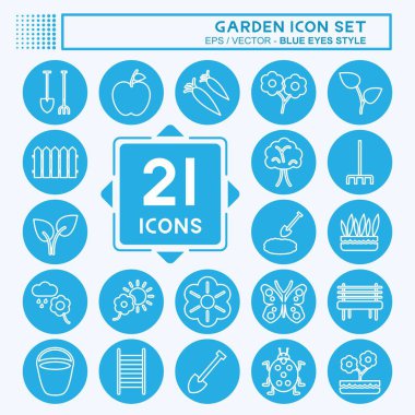 Icon Set Garden 'da. Bahçe sembolü için uygun. Mavi gözlü. Basit dizayn edilebilir. tasarım şablonu. Basit gösterim