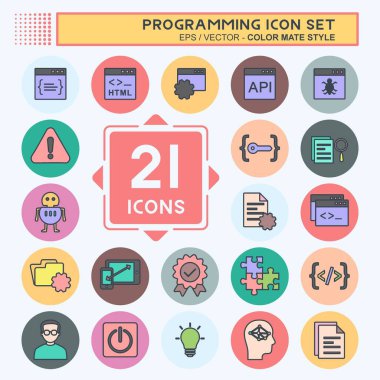 Simge Ayarları Programlanıyor. Programlama sembolü için uygun. renk arkadaşı stili. Basit dizayn edilebilir. tasarım şablonu. Basit gösterim