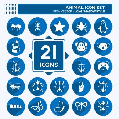 Hayvan Simgesi Seti. Hayvan sembolü için uygun. Uzun gölge tarzı. Basit dizayn edilebilir. tasarım şablonu. Basit gösterim