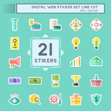 Dijital Web Etiketi kesik çizgisi seti. Dijital web sembolü için uygun. Basit dizayn edilebilir. tasarım şablonu. Basit gösterim