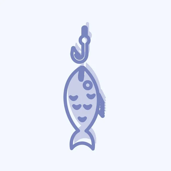 Icône Poisson Attrapé Adapté Symbole Mer Style Deux Tons Conception — Image vectorielle