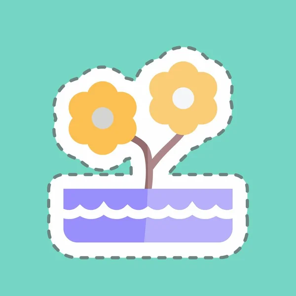 Sticker Line Cut Flower Pot Suitable Garden Symbol Simple Design — Stock Vector