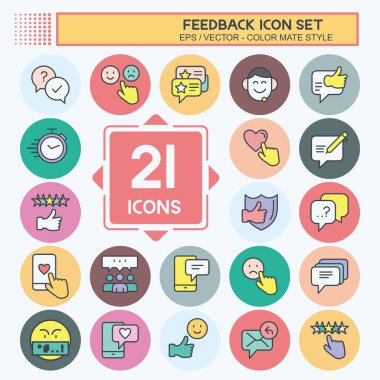 Geri bildirim Simgesi Ayarlandı. Web Arayüzü sembolü için uygun. Renk Eşi Tarzı. Basit dizayn edilebilir. tasarım şablonu. Basit gösterim