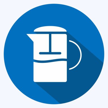 Icon French Press. İçki sembolü için uygun. Uzun gölge tarzı. Basit dizayn edilebilir. tasarım şablonu. Basit gösterim