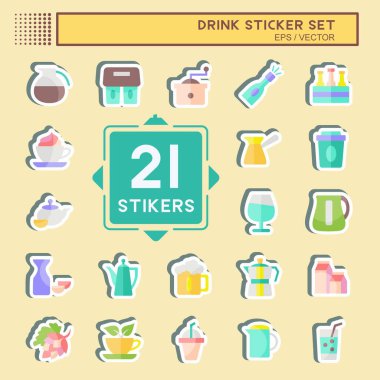 Sticker Set 'i iç. İçki sembolü için uygun. Basit dizayn edilebilir. tasarım şablonu. Basit gösterim