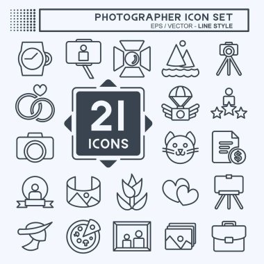 Simge Seti Fotoğrafçısı. Sanat sembolü için uygun. Çizgi stili. Basit dizayn edilebilir. tasarım şablonu. Basit resimleme