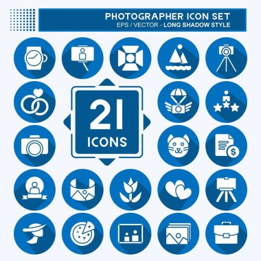 Simge Seti Fotoğrafçısı. Sanat sembolü için uygun. Uzun Gölge Tarzı. Basit dizayn edilebilir. tasarım şablonu. Basit resimleme