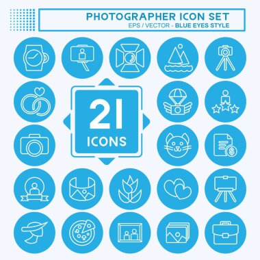 Simge Seti Fotoğrafçısı. Sanat sembolü için uygun. Mavi Gözler Tarzı. Basit dizayn edilebilir. tasarım şablonu. Basit resimleme