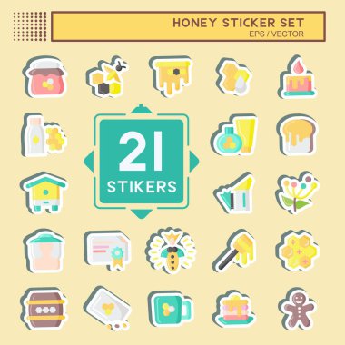 Çıkartma Seti Bal. Arı Çiftliği için uygun. Basit dizayn edilebilir. tasarım şablonu. Basit resimleme