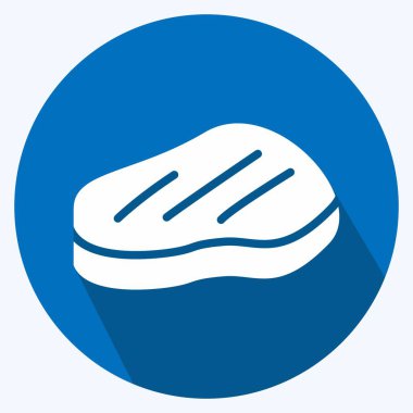 İkon Biftek. Et için uygun. Uzun gölge tarzı. Basit dizayn edilebilir. tasarım şablonu. Basit resimleme