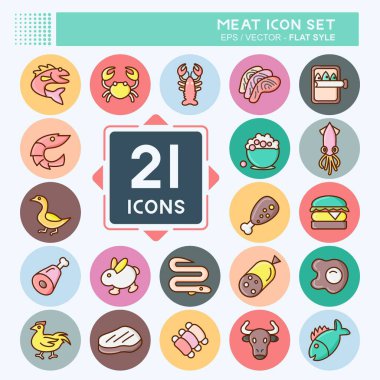 Simge Seti. Yemek için uygun. Düz stil. Basit dizayn edilebilir. tasarım şablonu. Basit resimleme