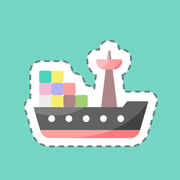 Sticker Line Cut Cargo Ship Suitable Education Symbol Simple Design —  Vetores de Stock