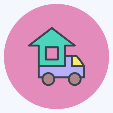 Simge eve taşınıyor. Eğitim sembolü için uygun. renk arkadaşı stili. Basit dizayn edilebilir. tasarım şablonu. Basit resimleme