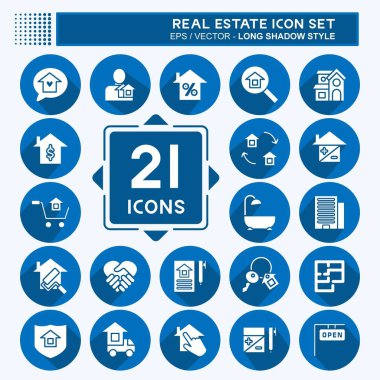 Simge Ayarlı Emlak. Eğitim sembolü için uygun. Uzun gölge tarzı. Basit dizayn edilebilir. tasarım şablonu. Basit resimleme