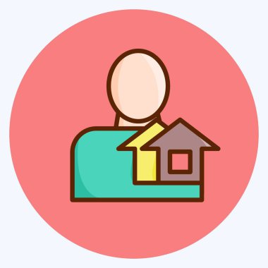 Simge emlakçısı. Eğitim sembolü için uygun. Düz stil. Basit dizayn edilebilir. tasarım şablonu. Basit resimleme