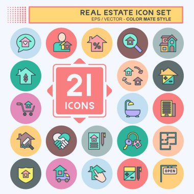 Simge Ayarlı Emlak. Eğitim sembolü için uygun. renk arkadaşı stili. Basit dizayn edilebilir. tasarım şablonu. Basit resimleme