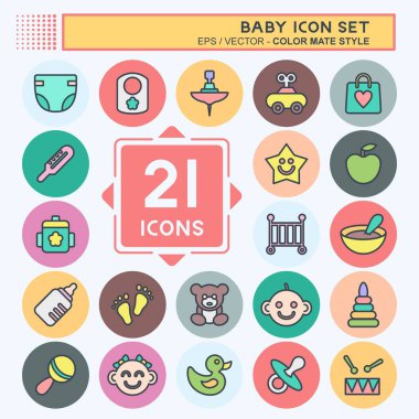 Icon Set Bebeği. Çocuk sembolü için uygun. renk arkadaşı stili. Basit dizayn edilebilir. tasarım şablonu. Basit resimleme