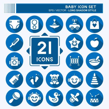 Icon Set Bebeği. Çocuk sembolü için uygun. Uzun gölge tarzı. Basit dizayn edilebilir. tasarım şablonu. Basit resimleme