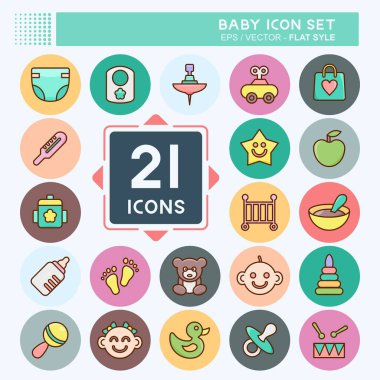 Icon Set Bebeği. Çocuk sembolü için uygun. Düz stil. Basit dizayn edilebilir. tasarım şablonu. Basit resimleme