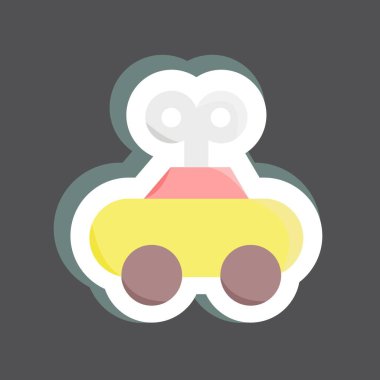Etiketli Clockwork Car. Çocuk sembolü için uygun. Basit dizayn edilebilir. tasarım şablonu. Basit resimleme