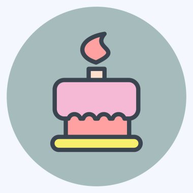 İkon Doğum Günü Pastası. Pastane sembolü için uygun. renk arkadaşı stili. Basit dizayn edilebilir. tasarım şablonu. Basit resimleme