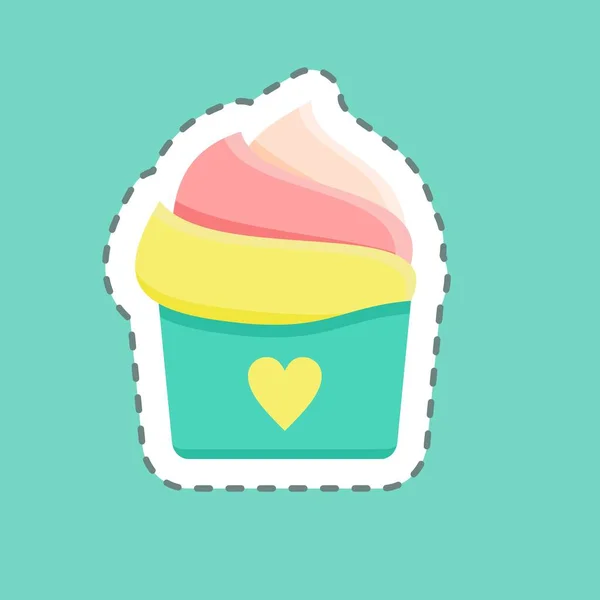 Sticker Lijn Sneed Cupcake Geschikt Voor Bakery Symbool Eenvoudig Ontwerp — Stockvector