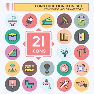 Simge Set İnşaat. Bina sembolü için uygun. renk arkadaşı stili. Basit dizayn edilebilir. tasarım şablonu. Basit resimleme