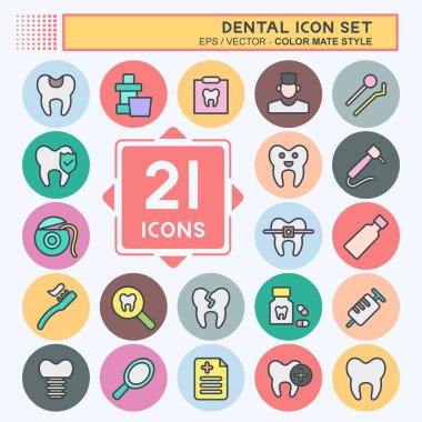 Simge Ayarlı Diş. Tıp sembolü için uygun. renk arkadaşı stili. Basit dizayn edilebilir. tasarım şablonu. Basit resimleme