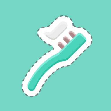 Etiket çizgisi diş fırçasını kesmiş. Tıp sembolü için uygun. Basit dizayn edilebilir. tasarım şablonu. Basit resimleme