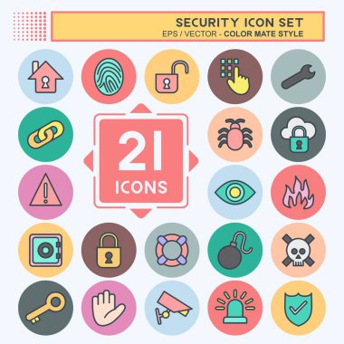 Simge Güvenliği Ayarla. Eğitim sembolü için uygun. renk arkadaşı stili. Basit dizayn edilebilir. tasarım şablonu. Basit resimleme