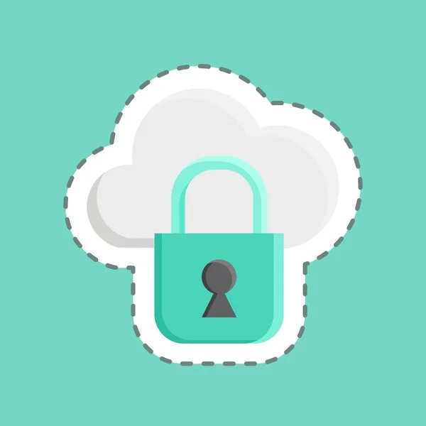 Sticker Line Cut Private Cloud Vhodný Pro Symbol Zabezpečení Jednoduchý — Stockový vektor