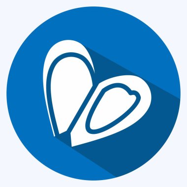 İkon midye. Deniz ürünleri sembolü için uygun. Uzun gölge tarzı. Basit dizayn edilebilir. tasarım şablonu. Basit resimleme