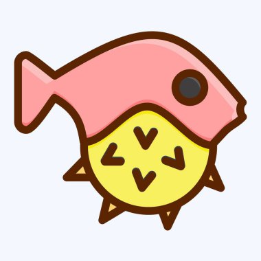 İkon Kirpi Balığı. Deniz ürünleri sembolü için uygun. Düz stil. Basit dizayn edilebilir. tasarım şablonu. Basit resimleme