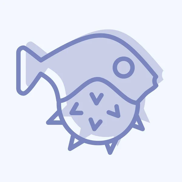 Icône Puffer Fish Adapté Symbole Des Fruits Mer Style Deux — Image vectorielle