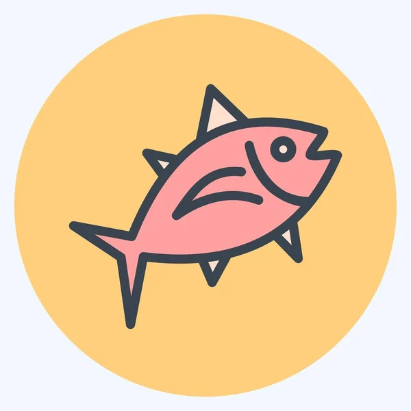 Ikone Thunfisch Geeignet Für Meeresfrüchte Symbol Farbe Mate Stil Einfaches — Stockvektor