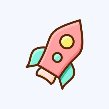 Simge Fırlatma. Başlangıç simgesi için uygun. Düz stil. Basit dizayn edilebilir. tasarım şablonu. Basit resimleme