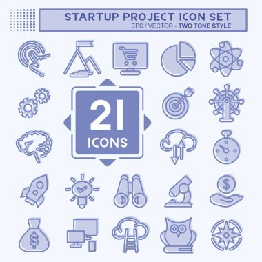 Simge Başlangıç Projesini Ayarla. Başlangıç simgesi için uygun. İki ton stili. Basit dizayn edilebilir. tasarım şablonu. Basit resimleme