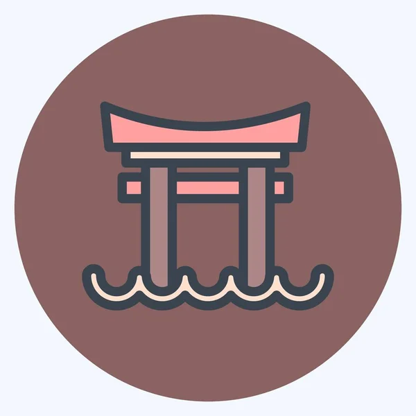 Icona Torii Gate Adatto Simbolo Giapponese Stile Compagno Colore Design — Vettoriale Stock