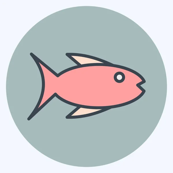 Icono Pesca Adecuado Para Símbolo Educación Estilo Mate Color Diseño — Vector de stock