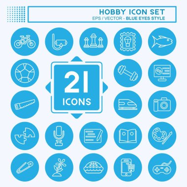Icon Set Hobby. suitable for education symbol. blue eyes style. simple design editable. design template vector. simple illustration